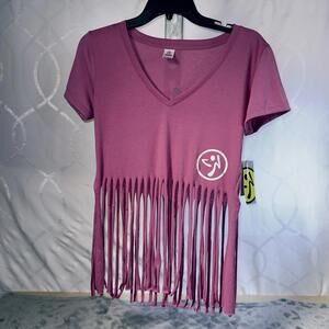 ZUMBA Signature Top Tank Tee Fringe Pink Medium